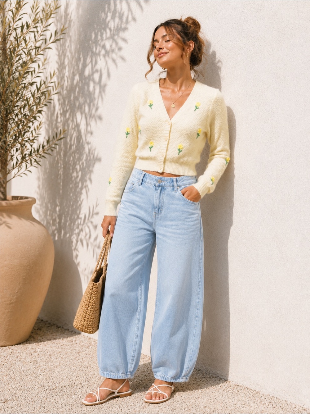 Vintage Yellow Floral Crop Cardigan